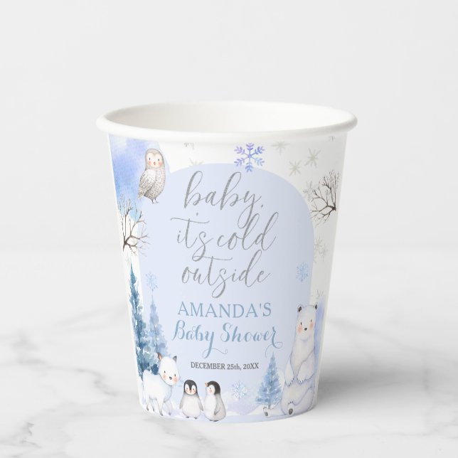 ARCTIC ANIMAL Snowflakes Trees Baby Shower Paper Cups (Front)