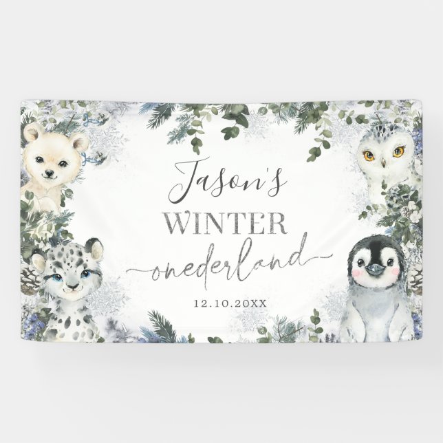 Arctic Animal Winter Onederland 1st Birthday Large Banner (Horizontal)