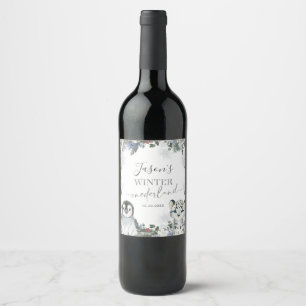 Arctic Animal Winter Onederland 1st Birthday Wine Label