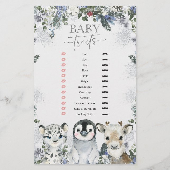 Arctic Animal Winter Onederland Baby Traits Game (Front)