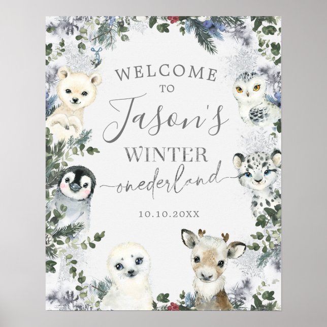 Arctic Animal Winter Onederland Birthday Welcome Poster (Front)