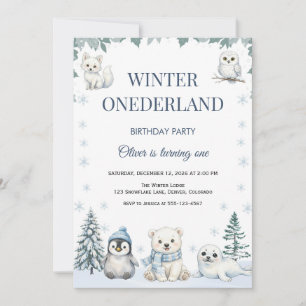 Arctic Animals 1st Birthday Invitation