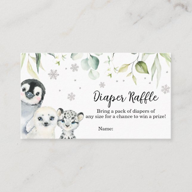 Arctic Animals Baby Shower Diaper Raffle Business Card (Front)