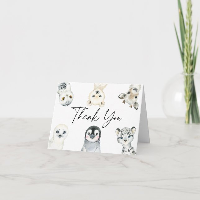 Arctic Animals Baby Shower Thank You Card (Front)