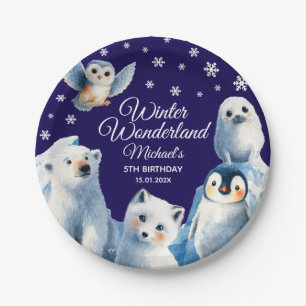 Arctic Animals Blue Winter Kids' Birthday Party Paper Plate