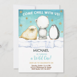Arctic animals boy birthday invite. invitation
