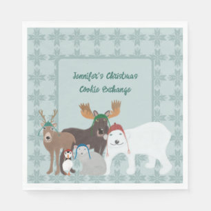 Arctic Animals in Winter Hats Christmas Party Napkin