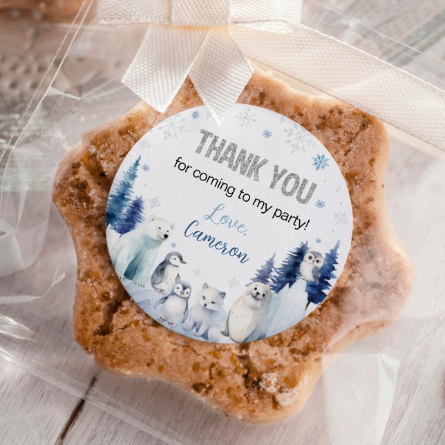 Arctic Animals Winter Birthday Classic Round Sticker (Creator Uploaded)