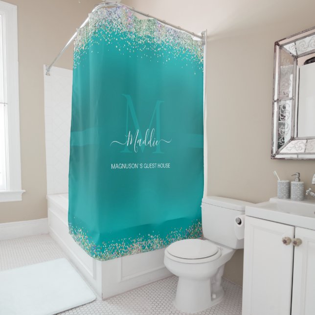 Arctic Aqua glittery glam teal metallic Monogram (In Situ)