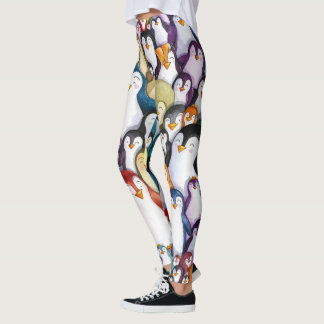 Arctic Aura: Penguin Design Watercolor Leggings