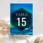 Arctic Aurora Northern Lights Wedding Table Number<br><div class="desc">Elegant Table number card featuring modern transparent hexagon frame overlay against a beautiful starry sky and glacier background.</div>