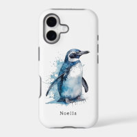 Arctic Azure Watercolor Penguin, custom