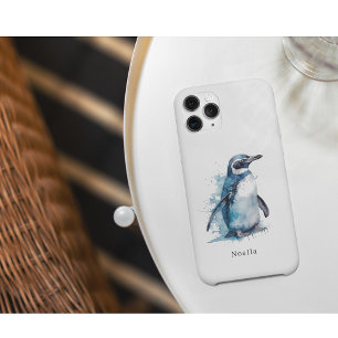 Arctic Azure Watercolor Penguin, custom  iPhone 11 Case