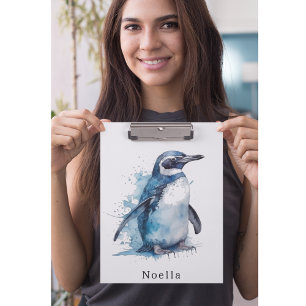 Arctic Azure Watercolor Penguin, custom Clipboard