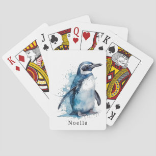Arctic Azure Watercolor Penguin, custom Playing Cards