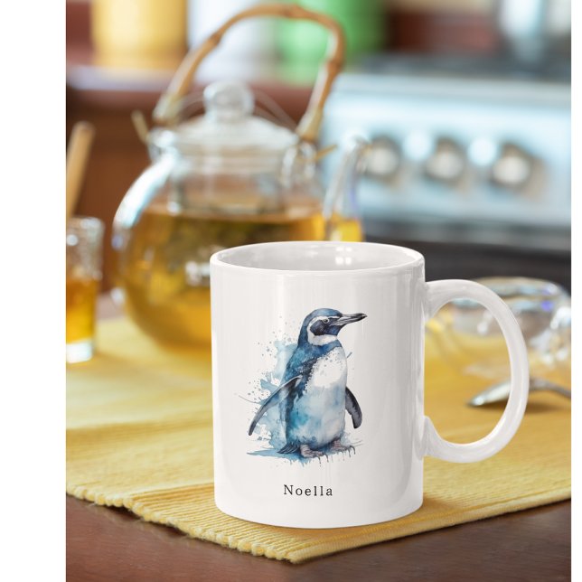 Arctic Azure Watercolor Penguin, custom Two-Tone Coffee Mug (Creator Uploaded)