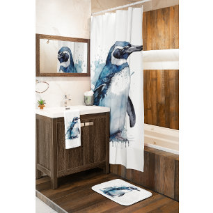 Arctic Azure Watercolor Penguin Hand Towel