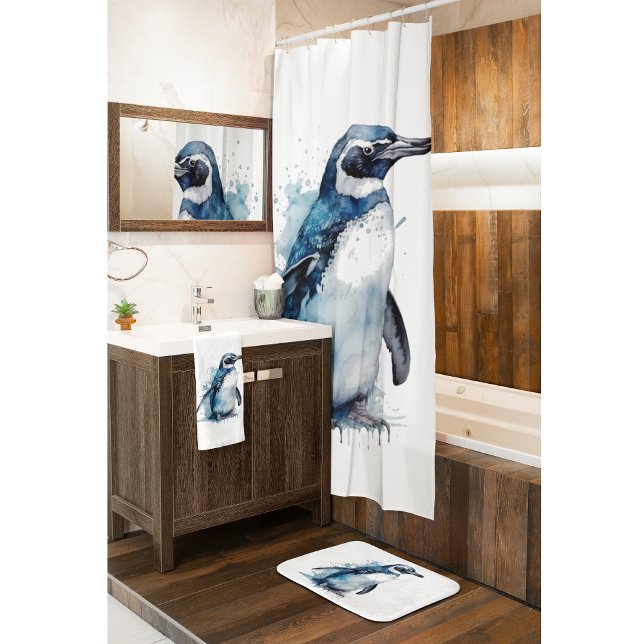 Arctic Azure Watercolor Penguin Hand Towel (Creator Uploaded)