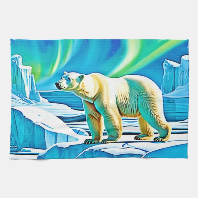 Arctic Bear Northern Lights Kitchen Towel (Horizontal)