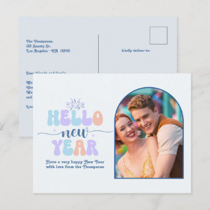 Arctic Bloom New Year Retro Modern Blue Photo Holiday Postcard