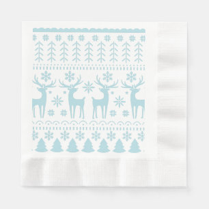 Arctic Blue Folk Art Winter Theme Napkin
