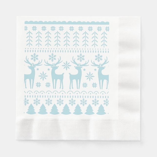 Arctic Blue Folk Art Winter Theme Napkin (Front)