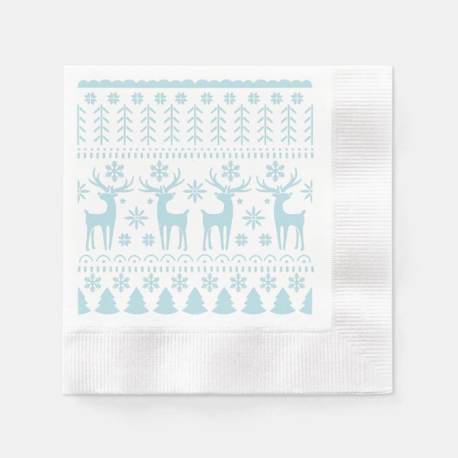 Arctic Blue Folk Art Winter Theme Napkin (Front)