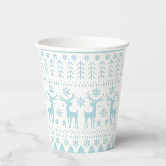 Arctic Blue Folk Art Winter Theme Paper Cups