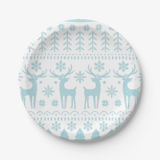 Arctic Blue Folk Art Winter Theme Paper Plate