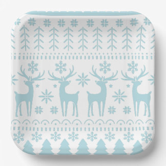 Arctic Blue Folk Art Winter Theme Paper Plate