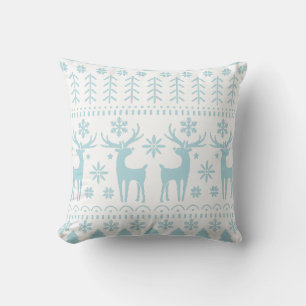 Arctic Blue Folk Art Winter Theme Throw Pillow