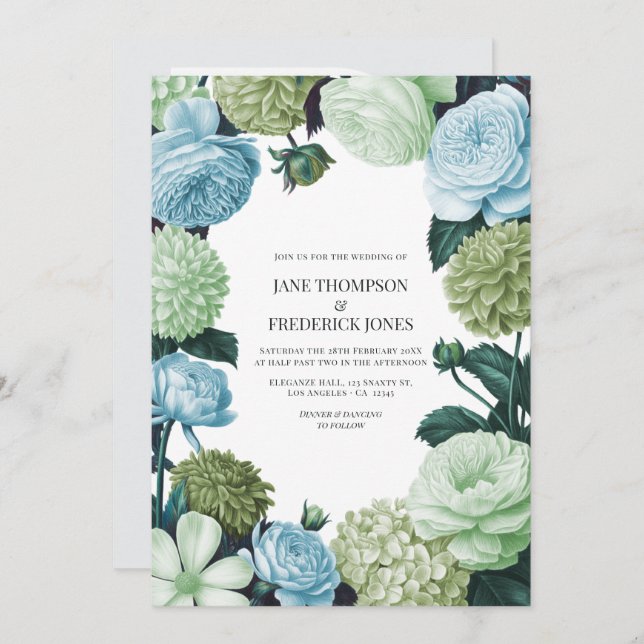 Arctic Blue, Frosted Pine & Cloud Moss Wedding Invitation (Front/Back)