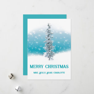 Arctic blue frozen frosty silver sparkle evergreen holiday card