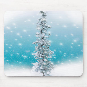 Arctic blue frozen frosty silver sparkle evergreen mouse pad