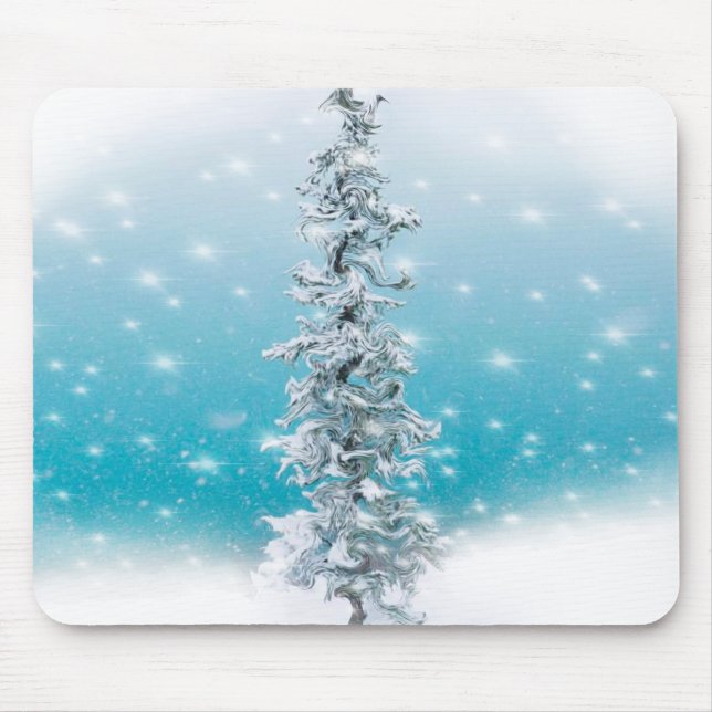 Arctic blue frozen frosty silver sparkle evergreen mouse pad (Front)