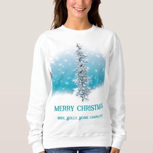 Arctic blue frozen frosty silver sparkle evergreen sweatshirt (Front)