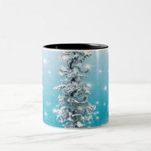 Arctic blue frozen frosty silver sparkle evergreen Two-Tone coffee mug