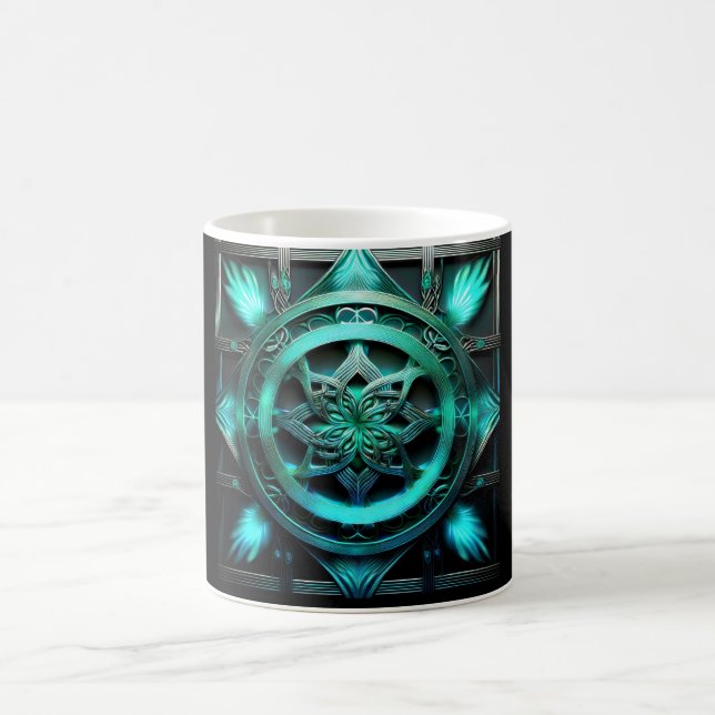 Arctic Blue Mandala Style Fractal In Frame Coffee Mug (Center)