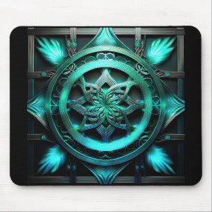 Arctic Blue Mandala Style Fractal In Frame Mouse Pad