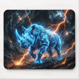 Arctic Blue Rhino With Orange Lightning Mouse Pad