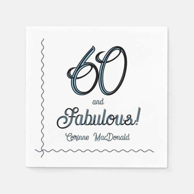 Arctic Blue Sixty and Fabulous 60th Birthday Party Napkin (Front)