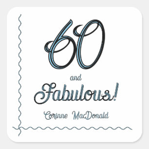Arctic Blue Sixty and Fabulous 60th Birthday Party Square Sticker