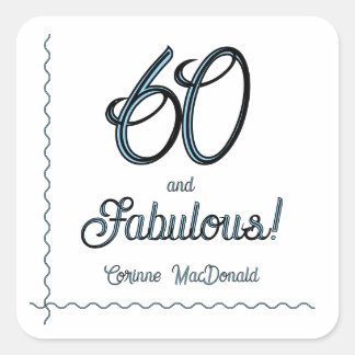 Arctic Blue Sixty and Fabulous 60th Birthday Party Square Sticker