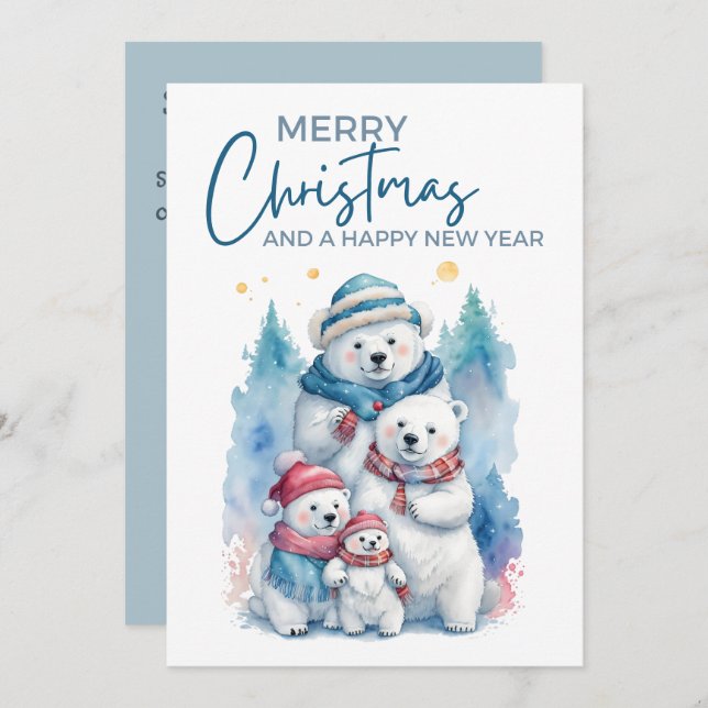 Arctic Charm Polar Bear Family Holiday Flat Card (Front/Back)