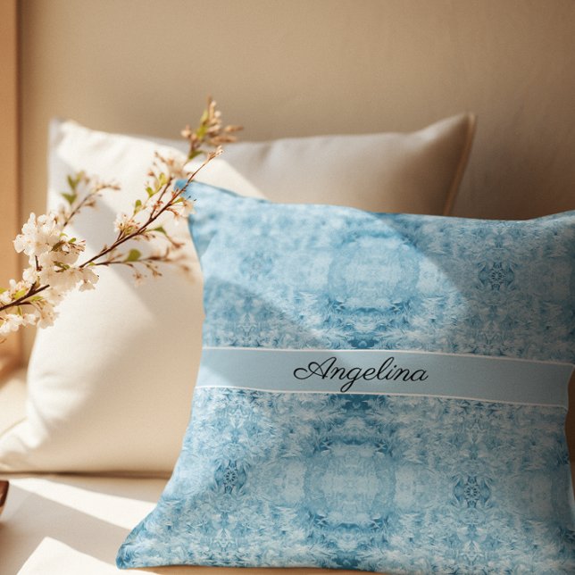 Arctic Comfort | Blue & White Feather Pattern Throw Pillow (Creator Uploaded)