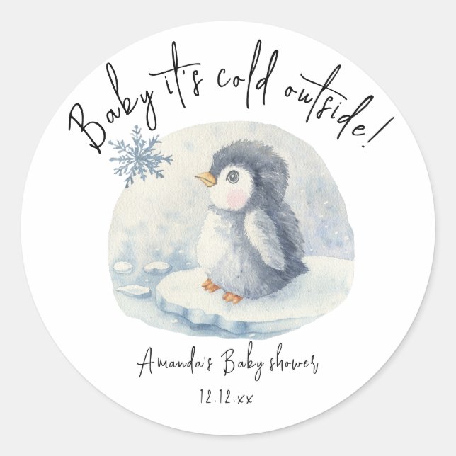 Arctic cute Penguin - baby it's cold outside Classic Round Sticker (Front)