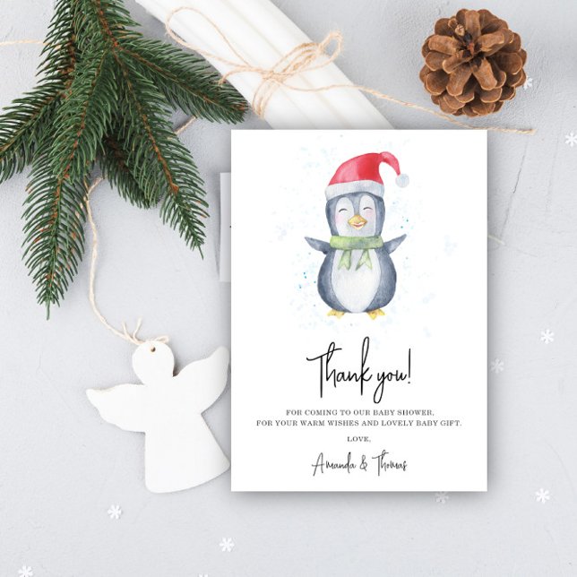 Arctic cute Penguin thank you baby shower  Card (Creator Uploaded)