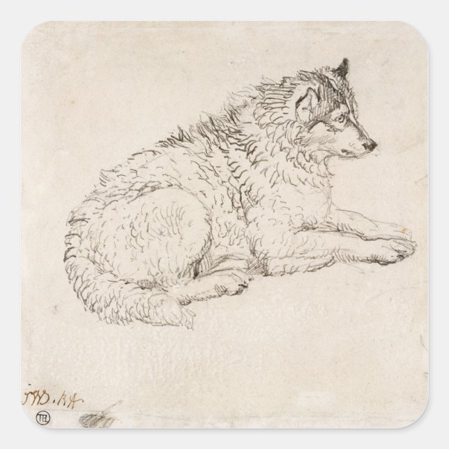 Arctic Dog, Facing Right (pencil on paper) Square Sticker (Front)