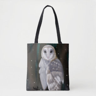 Arctic Elegance: Snow Owl in Winter Woods Tote Bag