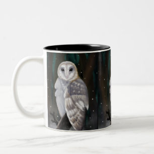 Arctic Elegance: Snow Owl in Winter Woods Two-Tone Coffee Mug